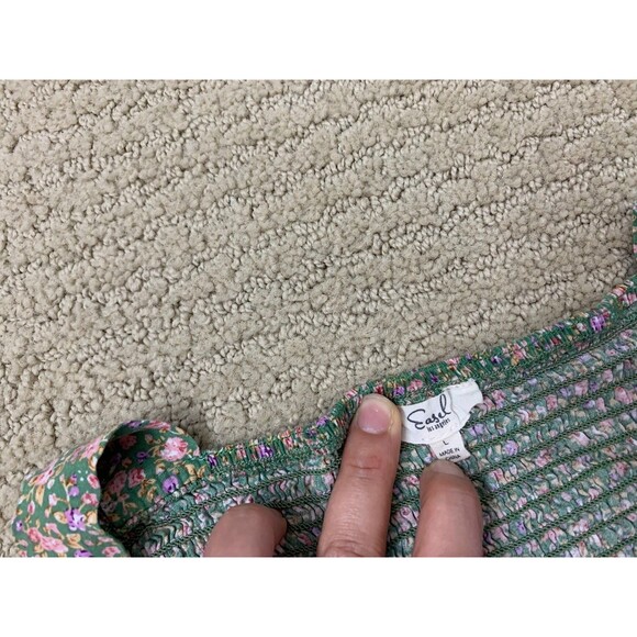 Easel Jumpsuit Womens Green Floral Wide Leg Sleeveless Boho Ruffle Overall L - Picture 6 of 10